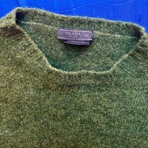 PRADA WASHED SHETLAND WOOL SWEATER - OLIVE GREEN - SMALL
